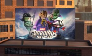 De nye Guardians of the Galaxy-sæt blev allerede antydet I computerspillet Lego Marvel Super Heroes, hvor dette billboard kunne ses i spillets udgave af New York.