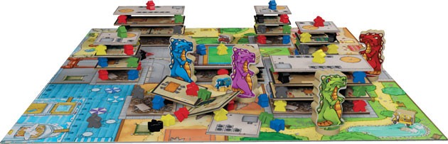 I Meeple Town er byens højhuse bygget op af papplader og de klassiske Meeple-figurer